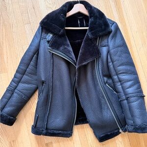 Zara Black Leather Shearling Jacket